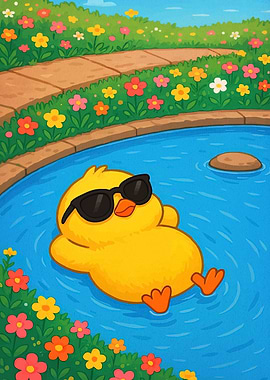 Cool chick floating in a pool