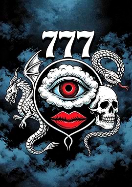 Mystical 777 Symbol with Dragon and Skull