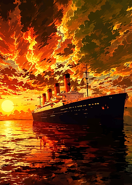 Ocean Liner at Sunset