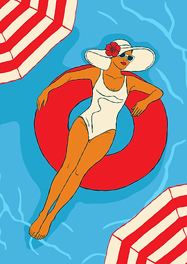 Woman Floating in Pool with Inflatable Ring