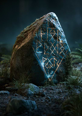 Mystical Rune Stone in Forest