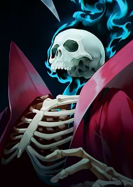 Skeleton Grim Reaper with Blue Flames