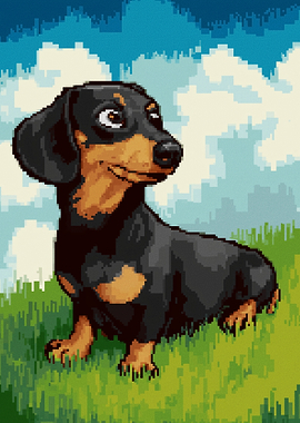 Pixel Art Dachshund in a Field