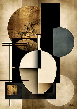 Golden Japandi Vessel No. 14 – Japanese Geometric Wall Art