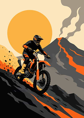 Motocross Rider on Volcano Slope