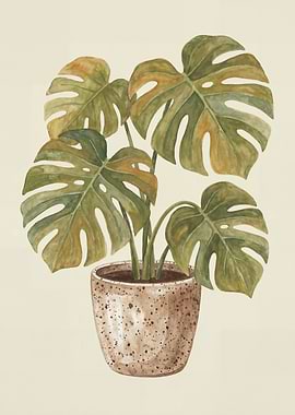 Monstera Plant in Speckled Pot