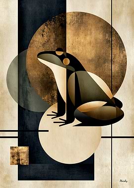 Golden Japandi Frog No. 01 – Japanese Geometric Wall Art