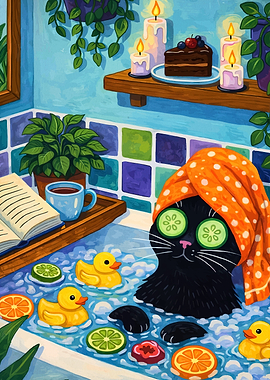 Cat Enjoying a Relaxing Bath