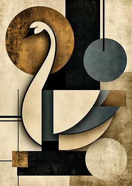 Golden Japandi Swan No. 16 – Geometric Wall Art