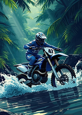 Motocross Rider in Jungle River