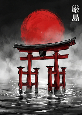 Torii Gate and Red Sun