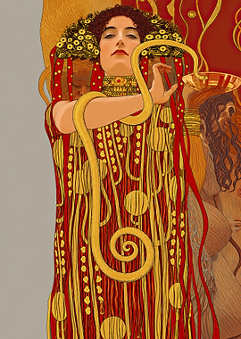 Woman with Snake and Golden Ornaments inspired by Hygieia (Gustav Klimt)