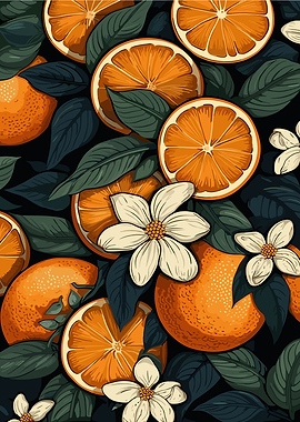 Orange Slices and Blossoms Pattern