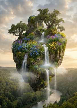 Floating Island Waterfall Paradise