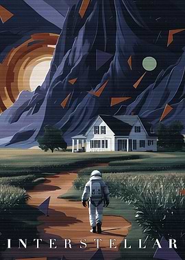 Interstellar Astronaut Walking Towards House