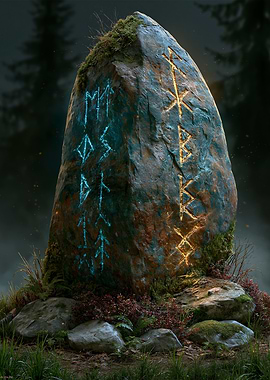 Mystical Rune Stone in Forest