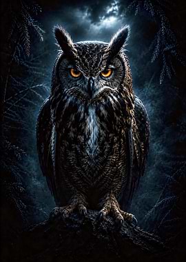 Majestic Owl in Dark Forest