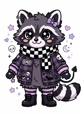 Cute Emo Raccoon Character