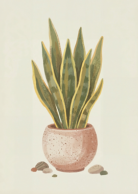 Potted Snake Plant with Rocks