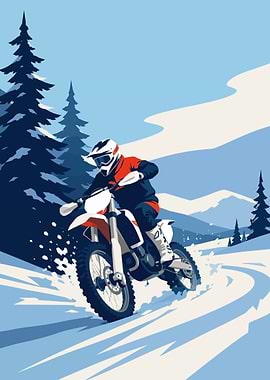 Motocross Rider in Snowy Landscape