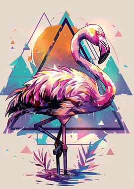 Vibrant Geometric Flamingo Art