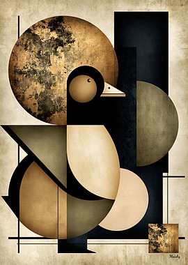 Golden Japandi Duck No. 20 – Geometric Wall Art