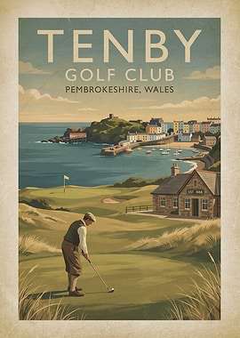 Tenby Golf Club Vintage Poster