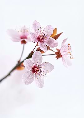 Pink Cherry Blossoms on a Branch