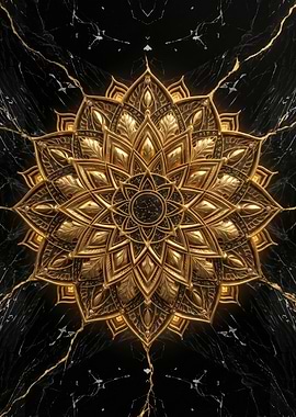 Golden Mandala on Black Marble