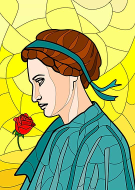Woman with Rose in Stained Glass Style