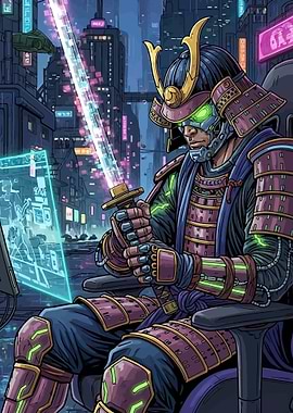 Cyberpunk Samurai with Glowing Sword