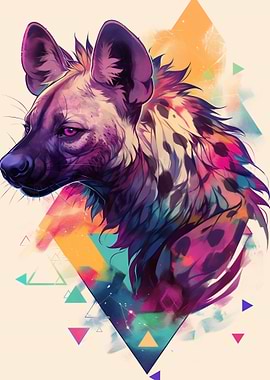 Colorful Hyena Portrait with Geometric Shapes