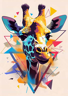 Colorful Geometric Giraffe Portrait