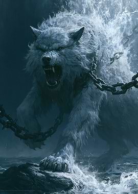 Fierce Wolf Emerging from Water