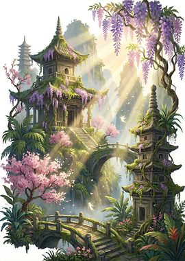 Enchanted Asian Pagodas and Bridges
