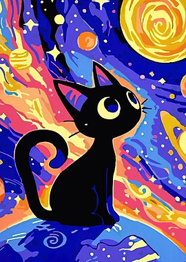 Black Cat in a Starry Sky