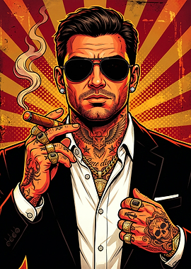 Man with Cigar and Tattoos