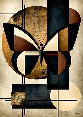 Golden Japandi Butterfly No. 18 – Japanese Geometric Wall Art
