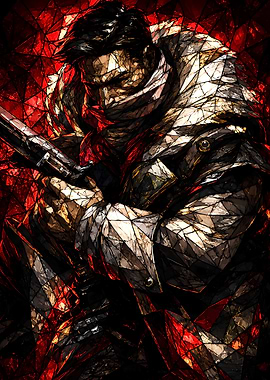 Stained Glass Warrior with Rifle