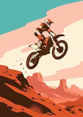 Motocross Rider Jumping Over Desert Landscape
