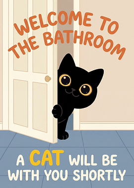 Cute Black Cat in Bathroom Door