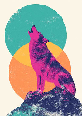 Howling Wolf with Colorful Circles