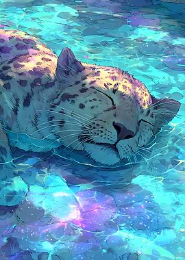 Leopard Floating and swim in Cosmic Water