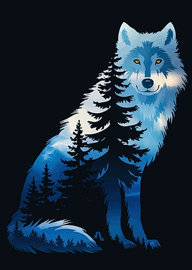 Wolf with Forest Landscape Inside