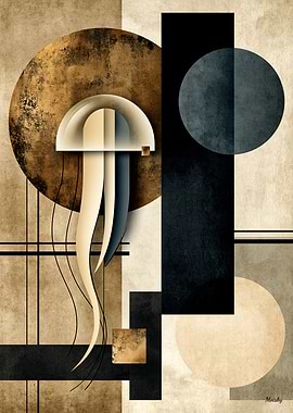 Golden Japandi Moon Jellyfish No. 06 – Geometric Wall Art