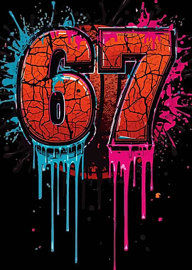 Graffiti Style Number 67 with Dripping Paint