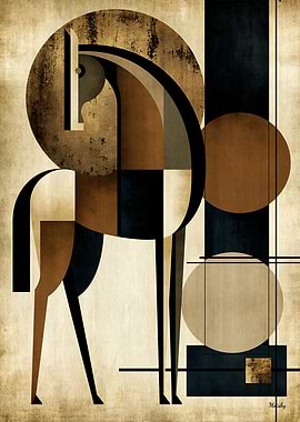 Golden Japandi Yabusame Horse No. 21 – Japanese Geometric Wall Art