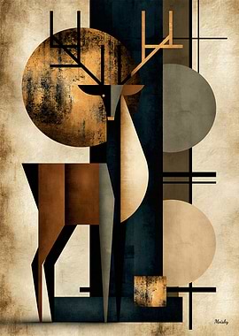 Golden Japandi Nara Deer No. 12 – Japanese Geometric Wall Art