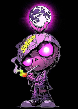 Zombie holding moon and smoking