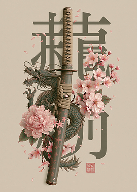 Katana with Dragon and Cherry Blossoms